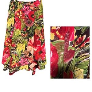Chico’s Bold Tropical Floral Handkerchief Hem Skirt Size 1 Med VTG USA Made Y2K